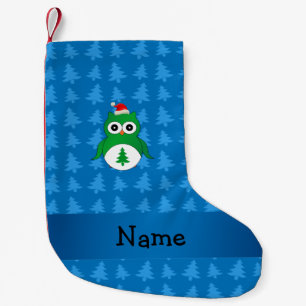Calcetín Navideño Pequeño Nombre personalizado santa azul búho flor de navid
