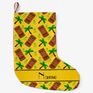 Calcetín Navideño Pequeño Nombre personalizado tiki amarillo piña palmera