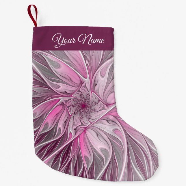 Calcetín Navideño Pequeño Nombre propio del patrón floral de estrella de flo (Anverso)