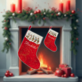 Calcetín Navideño Pequeño Nombre rojo marchando Navidades quirosos renos