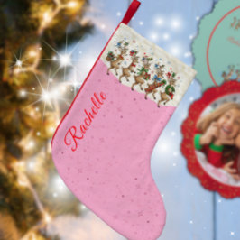 Calcetín Navideño Pequeño Nombre rosa marchando Navidades quirosos renos