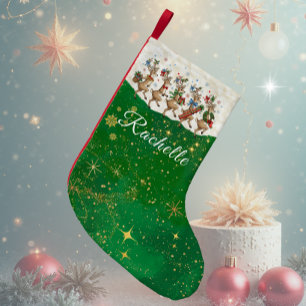 Calcetín Navideño Pequeño Nombre verde Marcha Reno de Navidad extravagante 