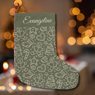 Calcetín Navideño Pequeño Nombre verde tradicional de Navidad vintage lindo