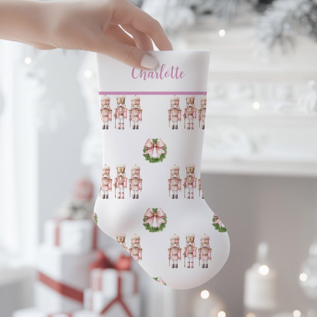 Calcetín Navideño Pequeño Nostálgico de los cazadores de nueces rosados (Pink Nutcracker Christmas Stocking)