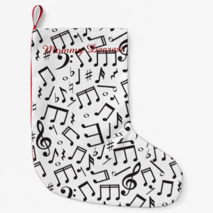 Calcetín Navideño Pequeño Notas del baile en negro y blanco