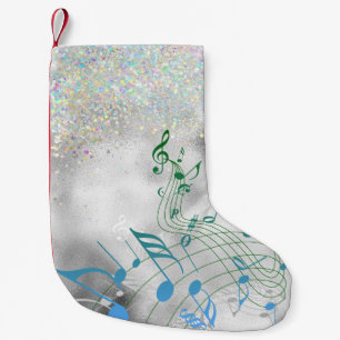 Calcetín Navideño Pequeño Notas musicales con Faux Sparkle