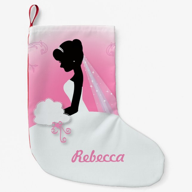 Calcetín Navideño Pequeño Novia Sra. Derecha Silueta de novia Rosa (Anverso)