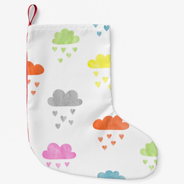 Calcetín Navideño Pequeño Nubes de ensueño: Lluvia en el corazón acuarela (Anverso)