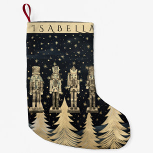 Calcetín Navideño Pequeño Nutcracker y los árboles dorados de Navidad con es
