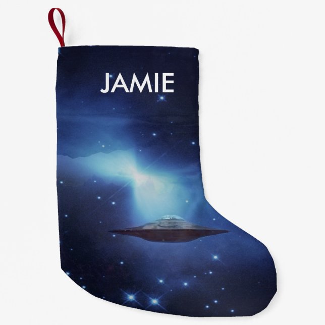 Calcetín Navideño Pequeño Objeto volador de OVNI en el espacio (Anverso)