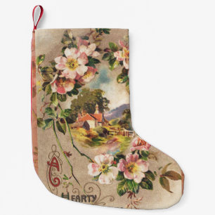 Calcetín Navideño Pequeño Obra de Vintage Happy Birday Card