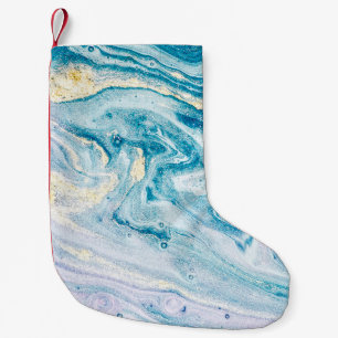 Calcetín Navideño Pequeño Ocean Art: Marble Agate Swirls.