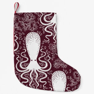Calcetín Navideño Pequeño Octopus vintage: Esplendor de patrón subacuático