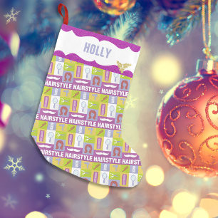 Calcetín Navideño Pequeño Ocupación Hair Stylist Purpurina rosa