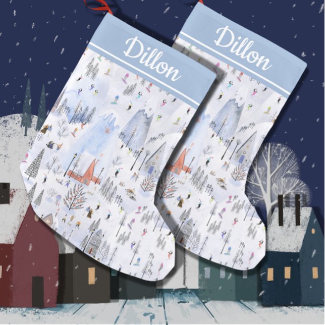 Calcetín Navideño Pequeño Ocupado pueblo de esquí alpino de montaña Snowy (Subido por el creador)