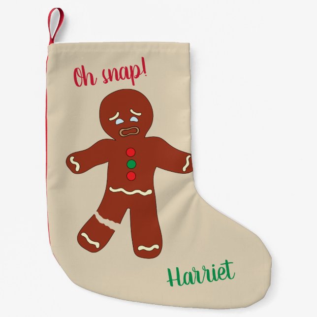 Calcetín Navideño Pequeño Oh Snap Gingerbread Man Cookie Funny (Anverso)
