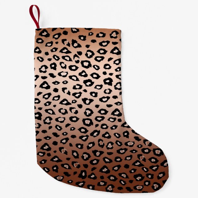Calcetín Navideño Pequeño Ombre de impresión de leopardo negro de bronce dor (Anverso)