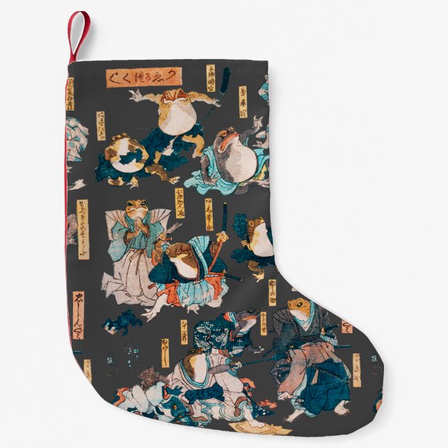 Calcetín Navideño Pequeño Ondulaciones ukiyo-e de rana japonesa (Anverso)