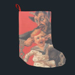 Calcetín Navideño Pequeño Orejas de los niños de los Krampus Rojos<br><div class="desc">Impresión de Navidades Vintage Krampus</div>