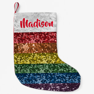 Calcetín Navideño Pequeño Orgullo Arcoíris Brillante de Navidad Personalizad
