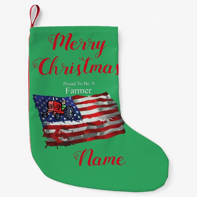Calcetín Navideño Pequeño Orgullosa bandera de granjero patriótico Thunder_C (Anverso)