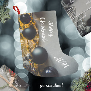 Calcetín Navideño Pequeño Ornamentos de Navidad Gris Negro con tierras de cu