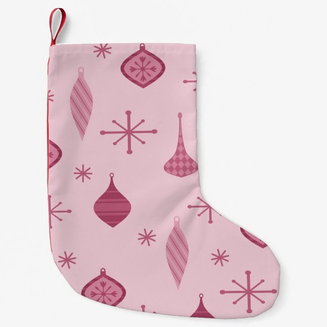 Calcetín Navideño Pequeño Ornamentos de Navidad Retro Rojo (Anverso)