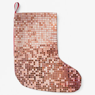 Calcetín Navideño Pequeño oro Rosa: mosaicos cuadrados.