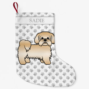 Calcetín Navideño Pequeño Oro Shih Tzu Cute Cartog perro y nombre