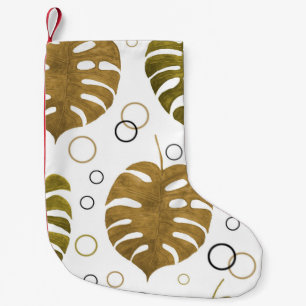 Calcetín Navideño Pequeño Oro tropical: acuarela de hoja de monstera