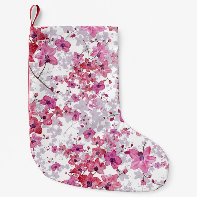 Calcetín Navideño Pequeño Orquídea: singular belleza roja. (Anverso)