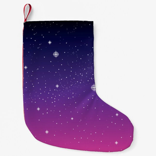 Calcetín Navideño Pequeño Oscuro Purple Starry Night Sky (Anverso)