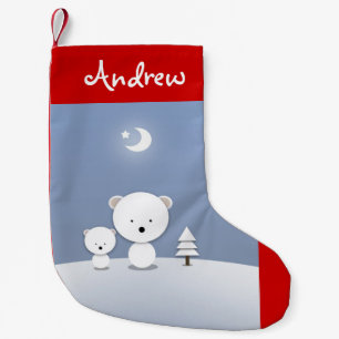 Calcetín Navideño Pequeño Ositos Polares Lindos Arte Personalizado de Navida
