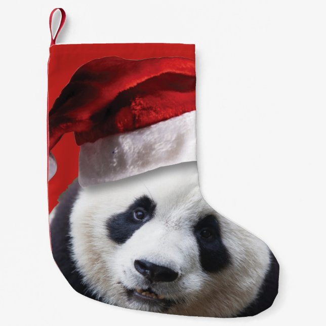 Calcetín Navideño Pequeño Oso de panda de Papá Noel (Anverso)