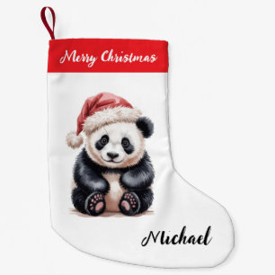 Calcetín Navideño Pequeño Oso Panda Lindo Navidad Personalizada Feliz