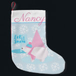 Calcetín Navideño Pequeño Oso Polar Chubby Adorable con Copos de Nieve<br><div class="desc">Diseñado por Dream Big Digital Design</div>