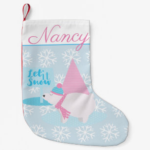 Calcetín Navideño Pequeño Oso Polar Chubby Adorable con Copos de Nieve