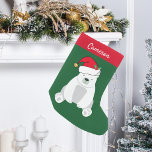 Calcetín Navideño Pequeño Oso Polar Cuto en Niños Monográficos de Santa Hat<br><div class="desc">Navidades de osos polares cortos se alimentan de hermosos verdes y rojos. Este animal de bonito se ve muy lindo en un sombrero de Santa Faja rojo de vacaciones con una pequeña sonrisa. Personalizar este regalo de los niños con su propia personalización bajo los osos polares.</div>