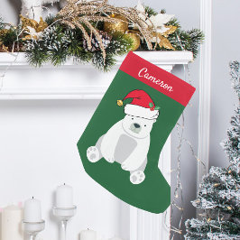 Calcetín Navideño Pequeño Oso Polar Cuto en Niños Monográficos de Santa Hat