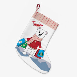 Calcetín Navideño Pequeño Oso polar de la mamá con el almacenamiento de los
