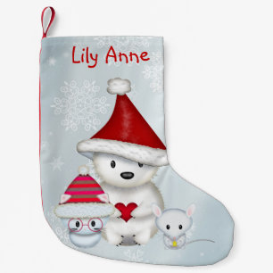 Calcetín Navideño Pequeño Oso Polar, Gatito y Ratón Personalizados