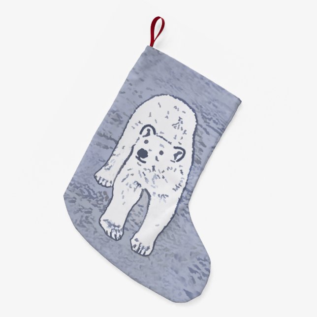 Calcetín Navideño Pequeño Oso polar sobre pintura de hielo - Arte de vida sa (Frente (Colgado))