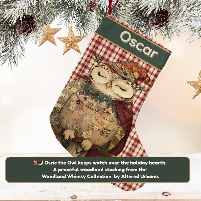 Calcetín Navideño Pequeño Osric the Owl | Woodland Whimsy  (Osric the Owl Personalized stocking from the Woodland Whimsy Collection)