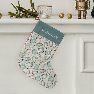 Calcetín Navideño Pequeño Ostra Personalizada Costera