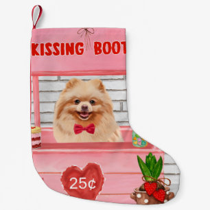 Calcetín Navideño Pequeño Pabellón de besos del perro pomerania el día de Sa