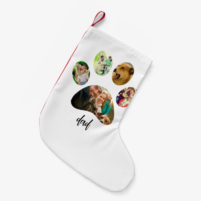 Calcetín Navideño Pequeño Padre Perro del Día del Padre | collage de fotos d (Frente (Colgado))