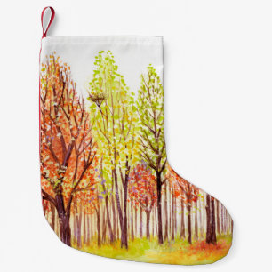 Calcetín Navideño Pequeño Paisaje acuático con árboles de otoño