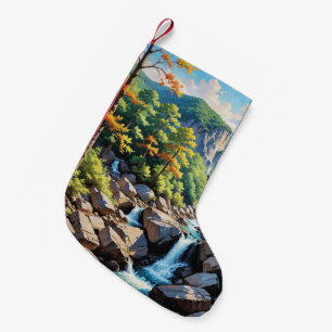 Calcetín Navideño Pequeño Paisaje de la cascada de Serene Mountain