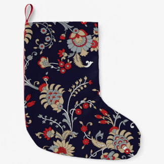 Calcetín Navideño Pequeño Paisley indio, fondo marino, tradicional.