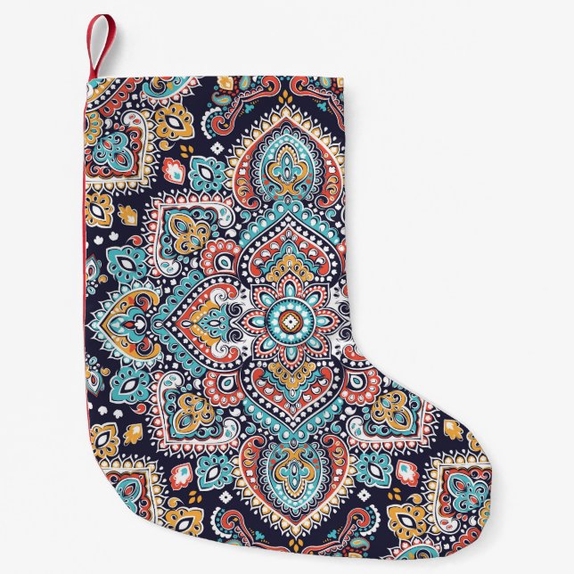 Calcetín Navideño Pequeño Paisley indio: Patrón de Mandala étnica (Anverso)